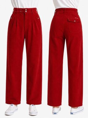 Vintage Organically Grown High-Waist Wide Leg Red Corduroy Pants Vintage Size 13